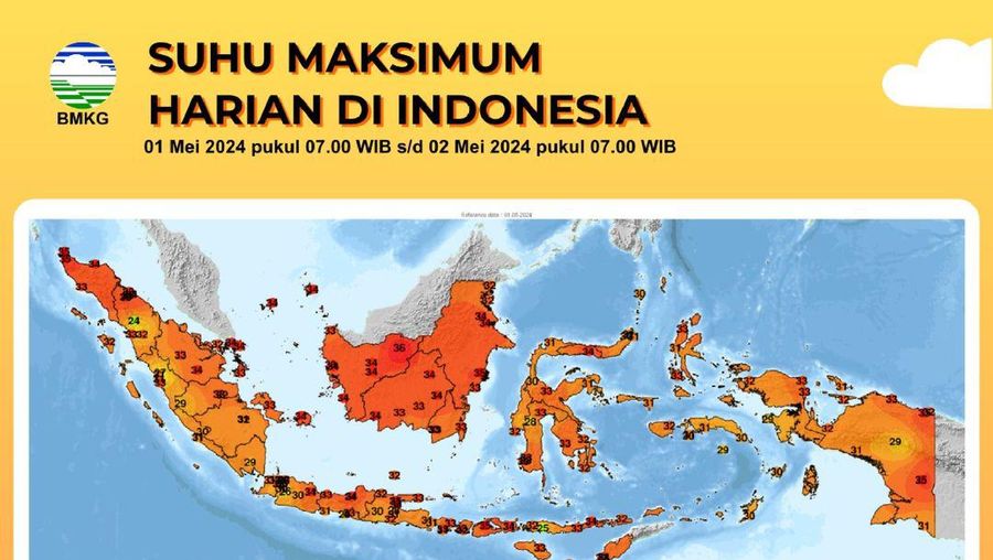 Suhu maksimum harian di Indonesia. (Instagram @infobmkg)