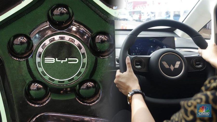 Foto kolase BYD dan Wuling. (AP Photo & wuling.id)