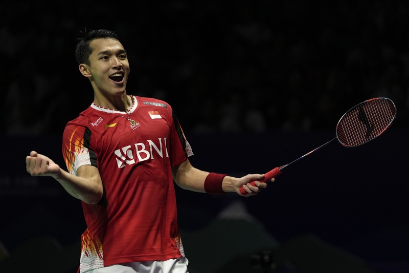Pebulutangkis Ganda Putra Indonesia Fajar Alfian dan Rian Ardianto saat berlaga di Thomas Cup. (AP/Ng Han Guan)