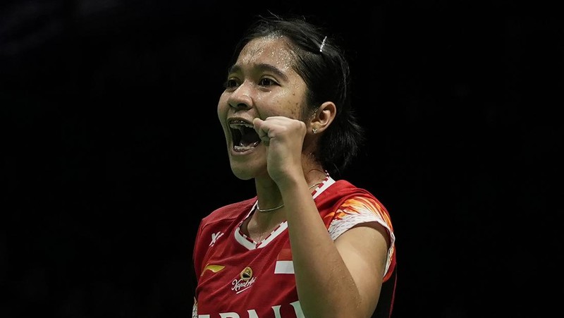 Pebulutangkis Ganda Putra Indonesia Fajar Alfian dan Rian Ardianto saat berlaga di Thomas Cup. (AP/Ng Han Guan)