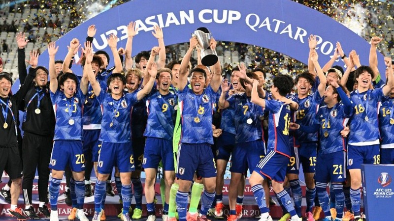 Pemain Timnas Jepang melakukan selebrasi Juara Piala Asia 2024 di Qatar. (Dok. AFC)