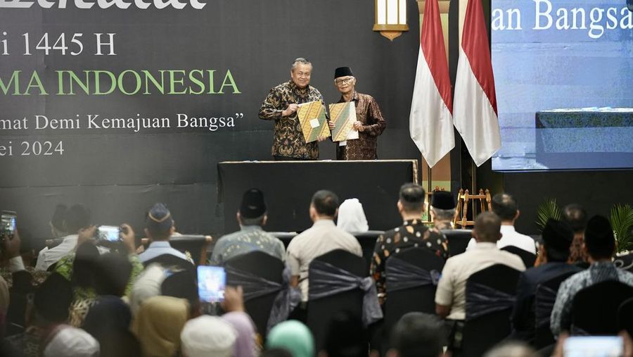 BI dan MUI melakukan nota kesepahaman untuk mendukung ekonomi dan keuangan syariah (eksyar) di Indonesia, Selasa (7/5/2024).