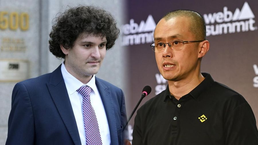 Foto kolase mantan Pendiri FTX, Sam Bankman-Fried dan Co-Founder & CEO Binance, Changpeng Zhao. (AP Photo/Mary Altaffer & Bloomberg via Getty Images)
