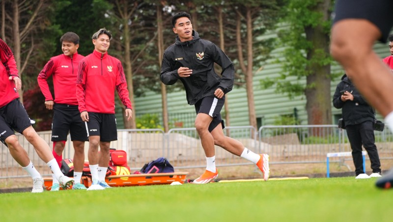 Latihan Timnas Indonesia U-23 di Prancis jelang lawan Timnas Guinea U-23 di playoff Olimpiade 2024. (Dok.PSSI)