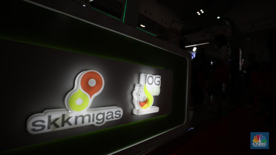 Ilustrasi Logo SKK Migas di Indonesian Petroleum Association (IPA) pameran IPA Convex Ke-48 di ICE BSD City, Tangerang, Banten, Selasa (14/5/2024) hingga Jumat (16/5/2024). (CNBC/Indonesia/Tri Susilo)