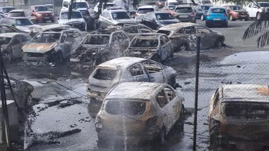A view of burnt cars in the aftermath of protests, ahead of a debate in the French National Assembly on changes to the New Caledonian constitution, that turned violent in Noumea, New Caledonia May 14, 2024 in this screengrab obtained from social media video. Livia Boucko/via REUTERS THIS IMAGE HAS BEEN SUPPLIED BY A THIRD PARTY. MANDATORY CREDIT. NO RESALES. NO ARCHIVES.