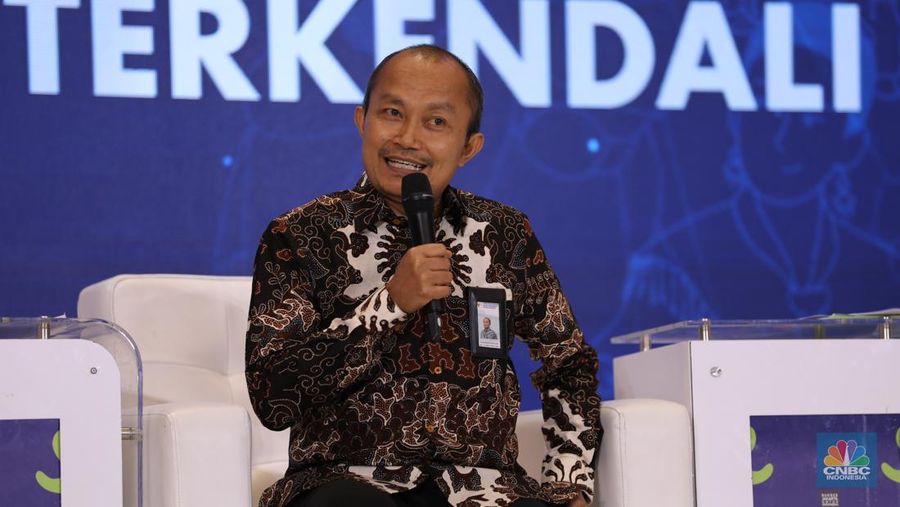 Asisten Deputi Pangan Kementerian Koordinator Bidang Perekonomian (Kemenko Perekonomian) Muhammad Saifulloh dalam rapat kerja Forum Kerja Sama Daerah Mitra Praja Utama 2024 di Hotel Borobudur, Jakarta, Jumat (17/5/2024). (CNBC Indonesia/Tri Susilo)