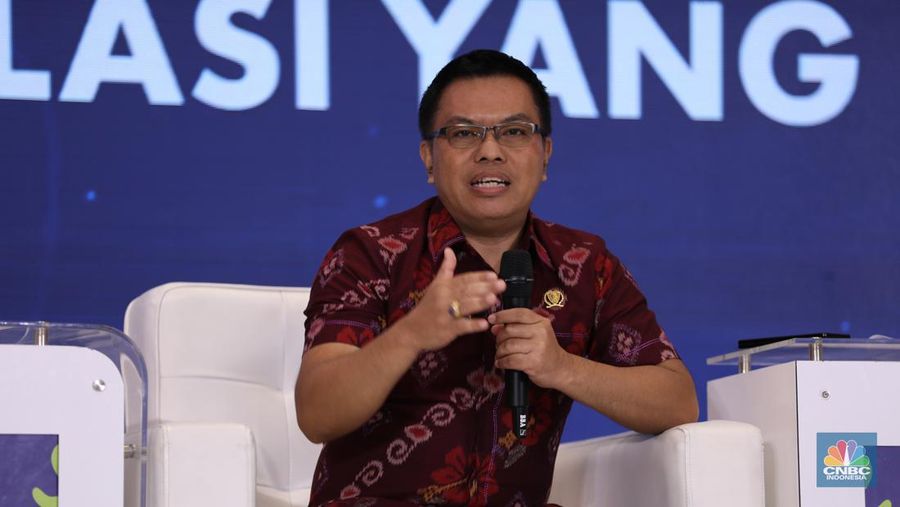 Deputi Bidang Ketersediaan dan Stabilisasi Pangan Badan Pangan Nasional (Bapanas) - I Gusti Ketut Astawa dalam rapat kerja Forum Kerja Sama Daerah Mitra Praja Utama 2024 di Hotel Borobudur, Jakarta, Jumat (17/5/2024). (CNBC Indonesia/Tri Susilo)