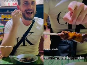 Gokil! Bule Ini Doyan Sate Kambing Sampai Makan 3 Porsi