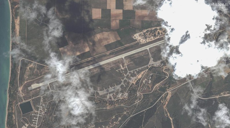 This image released by Maxar Technologies shows an overview of destroyed MiG 31 fighter aircraft and fuel storage facility at Belbek air base, near Sevastopol, in Crimea, Thursday, May 16, 2024. (Satellite image ©2024 Maxar Technologies via AP)