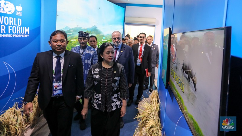 Ketua DPR RI, Puan Maharani saat peresmian Expo and Fair World Water Forum ke-10 di Bali Nusa Dua Convention Center (BNCC), Nusa Dua, Bali, Senin (20/5/2024). (CNBC Indonesia/FaisaL Rahman)