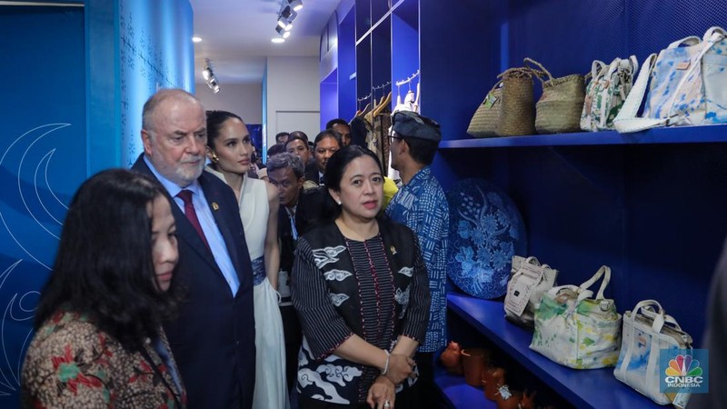 Ketua DPR RI, Puan Maharani saat peresmian Expo and Fair World Water Forum ke-10 di Bali Nusa Dua Convention Center (BNCC), Nusa Dua, Bali, Senin (20/5/2024). (CNBC Indonesia/FaisaL Rahman)