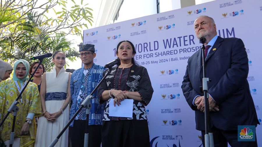 Ketua DPR RI, Puan Maharani saat peresmian Expo and Fair World Water Forum ke-10 di Bali Nusa Dua Convention Center (BNCC), Nusa Dua, Bali, Senin (20/5/2024). (CNBC Indonesia/FaisaL Rahman)