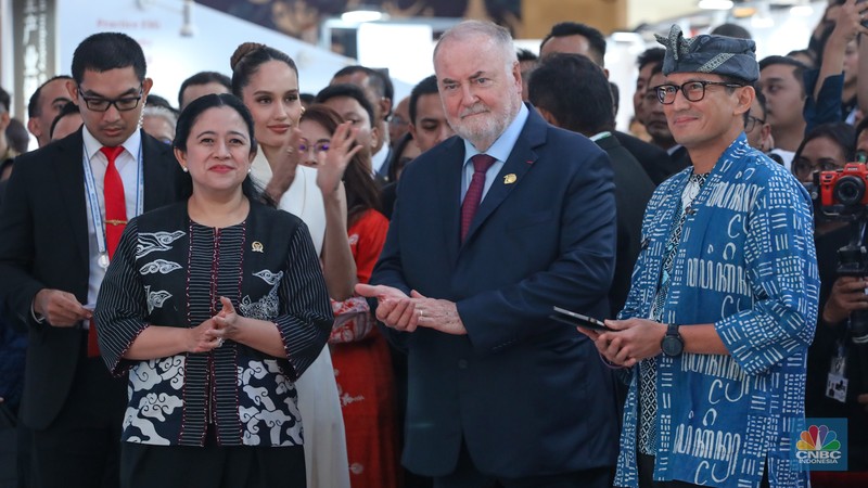 Ketua DPR RI, Puan Maharani saat peresmian Expo and Fair World Water Forum ke-10 di Bali Nusa Dua Convention Center (BNCC), Nusa Dua, Bali, Senin (20/5/2024). (CNBC Indonesia/FaisaL Rahman)