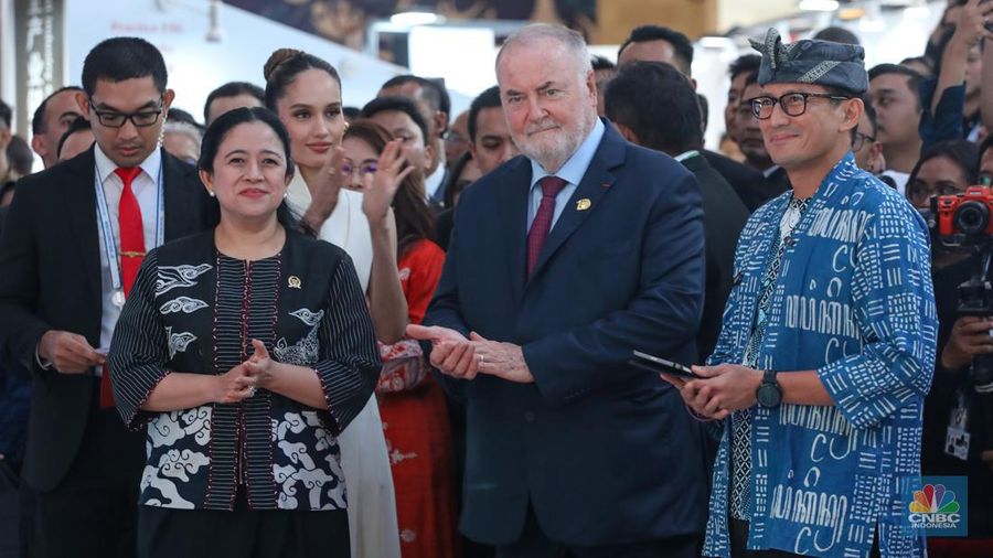 Ketua DPR RI, Puan Maharani saat peresmian Expo and Fair World Water Forum ke-10 di Bali Nusa Dua Convention Center (BNCC), Nusa Dua, Bali, Senin (20/5/2024). (CNBC Indonesia/FaisaL Rahman)