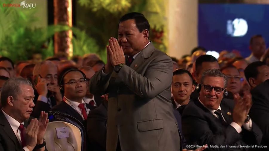 Prabowo Subianto saat menghadiri World Water Forum ke-10 di Bali International Convention Center (BICC), Nusa Dua, Bali, Senin (20/5/2024). (Tangkapan Layar Youtube Sekretariat Presiden)