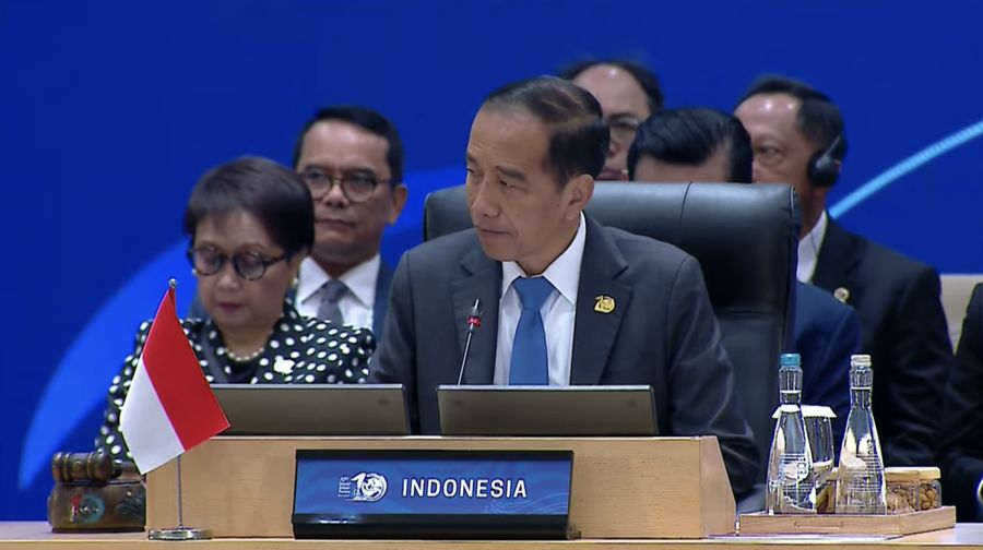 Presiden Joko Widodo saat berbicara dalam World Water Forum ke-10 di Bali International Convention Center (BICC), Nusa Dua, Bali, Senin (20/5/2024). (Tangkapan Layar Youtube Kemkominfo)
