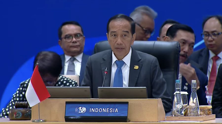 Presiden Joko Widodo saat berbicara dalam World Water Forum ke-10 di Bali International Convention Center (BICC), Nusa Dua, Bali, Senin (20/5/2024). (Tangkapan Layar Youtube Kemkominfo)