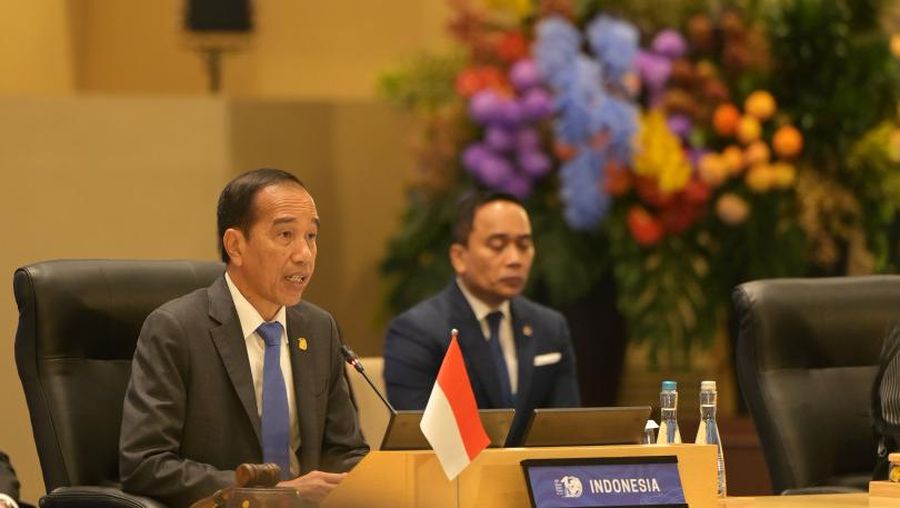 Presiden Joko Widodo saat memberikan sambutan dalam World Water Forum ke-10 di Nusa Dua, Badung, Bali pada Senin (20/5/2024). (Dok. Media Center World Water Forum)