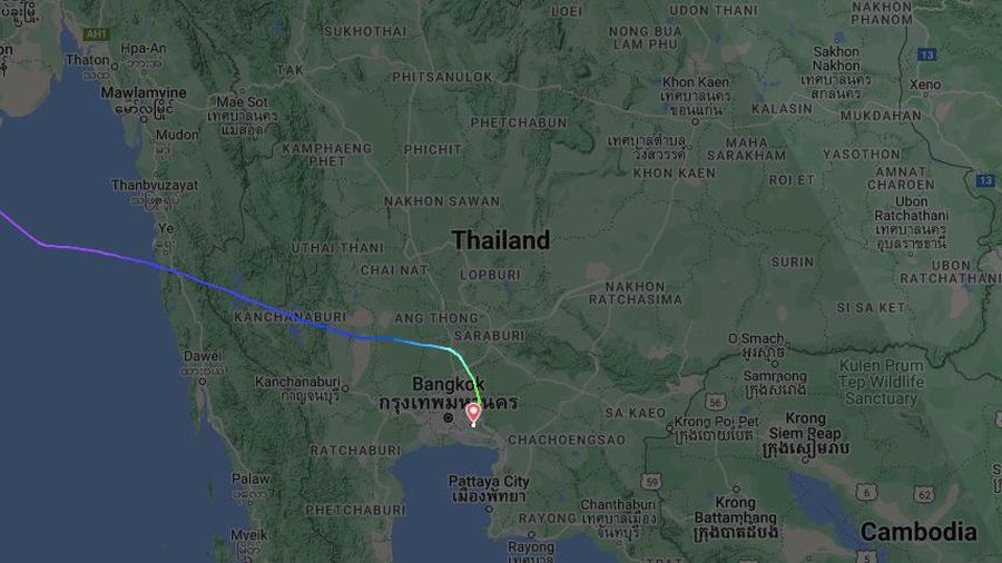 Peta Rute Pesawat Boeing 777-300ER Singapore Airlines bernomor penerbangan SQ321 mengalami turbulensi hebat kemarin (21/5/2024). (Dok. flight radar)