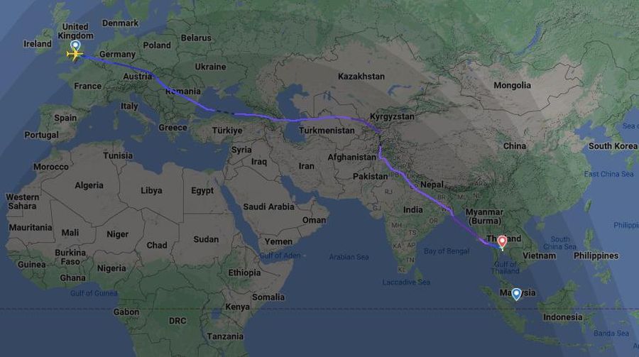 Peta Rute Pesawat Boeing 777-300ER Singapore Airlines bernomor penerbangan SQ321 mengalami turbulensi hebat kemarin (21/5/2024). (Dok. flight radar)