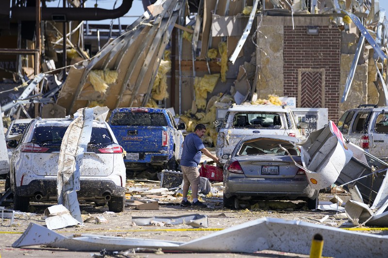 USA-WEATHER/ Wreckage is strewn across a property the day after a deadly series of tornados hit the central United States, in Valley View, Texas, U.S. in a still image from aerial video. ABC Affiliate WFAA via REUTERS. NO RESALES. NO ARCHIVES. MANDATORY CREDIT