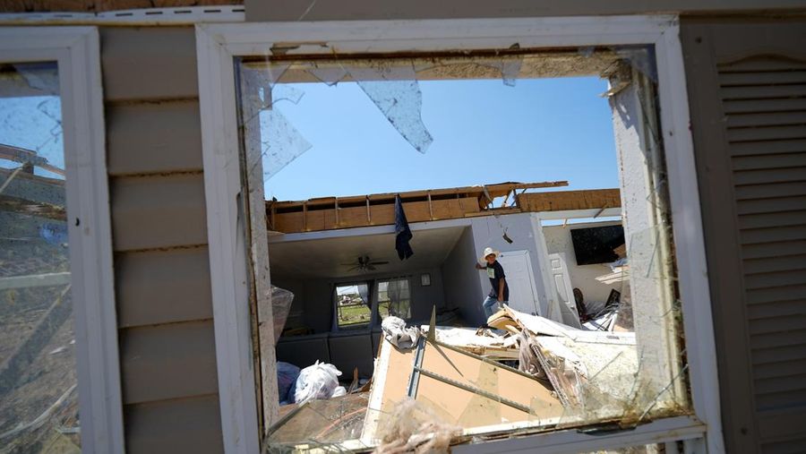 Wreckage is strewn across a property the day after a deadly series of tornados hit the central United States, in Valley View, Texas, U.S. in a still image from aerial video.  ABC Affiliate WFAA via REUTERS.  NO RESALES. NO ARCHIVES. MANDATORY CREDIT