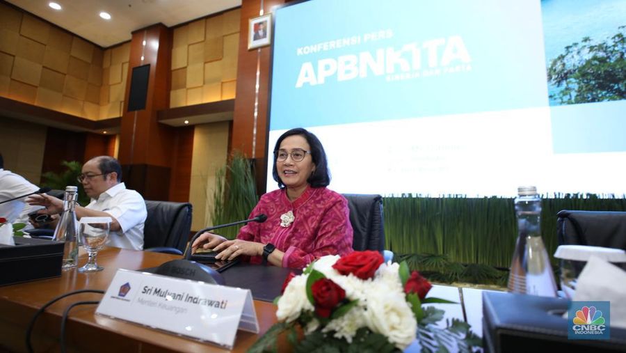 Menteri Keuangan Sri Mulyani di Konferensi Pers APBN KITA. (CNBC Indonesia/Tri Susilo)