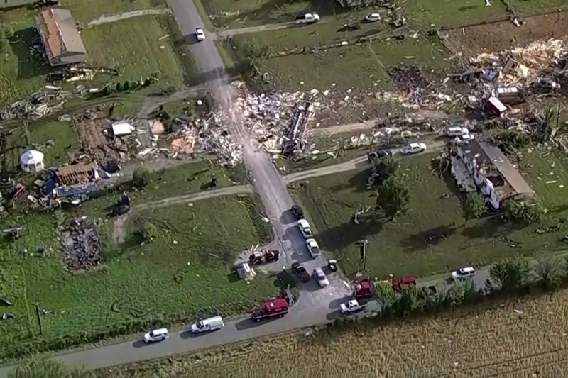 USA-WEATHER/ Wreckage is strewn across a property the day after a deadly series of tornados hit the central United States, in Valley View, Texas, U.S. in a still image from aerial video. ABC Affiliate WFAA via REUTERS. NO RESALES. NO ARCHIVES. MANDATORY CREDIT