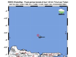 Gempa M 4,1 Guncang Tuban, Getaran Dirasakan hingga Bawean