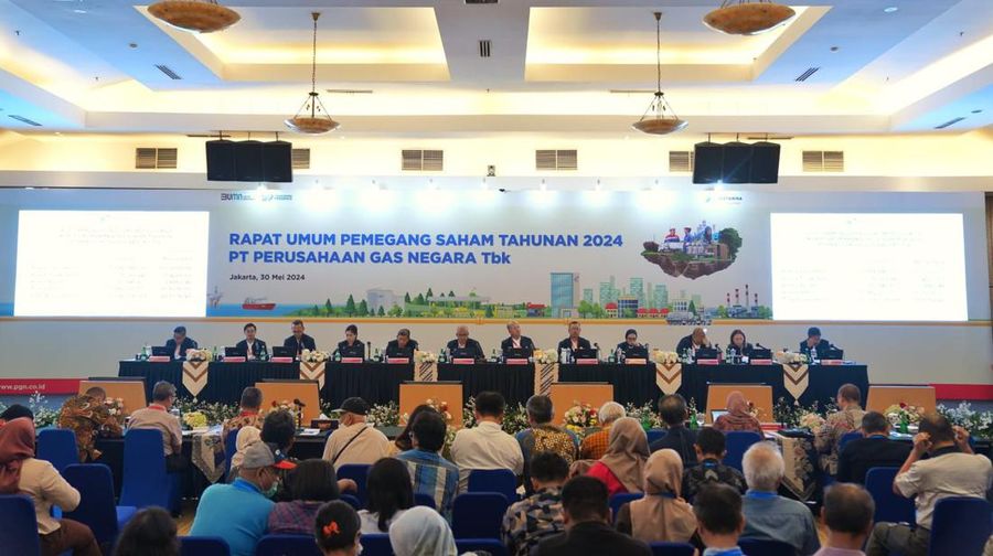 PT Perusahaan Gas Negara Tbk (PGN) selaku Subholding Gas Pertamina menggelar Rapat Umum Pemegang Saham Tahunan (RUPST) Tahun Buku 2023 yang bertempat di Auditorium Graha PGAS, Kantor Pusat PGN, Jakarta, Kamis (30/5/2024). (Dok: PGN)