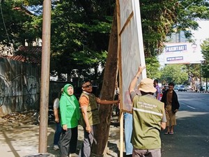 DLH Makassar Tertibkan 188 Spanduk-Baliho Dipaku di Pohon, Ada APK Pilkada