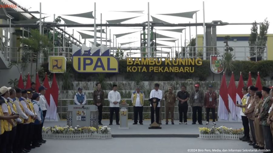 Presiden Jokowi Resmikan Instalasi Pengolahan Air Limbah, Pekanbaru, 31 Mei 2024. (Tangkapan layar youtube Setpres RI)