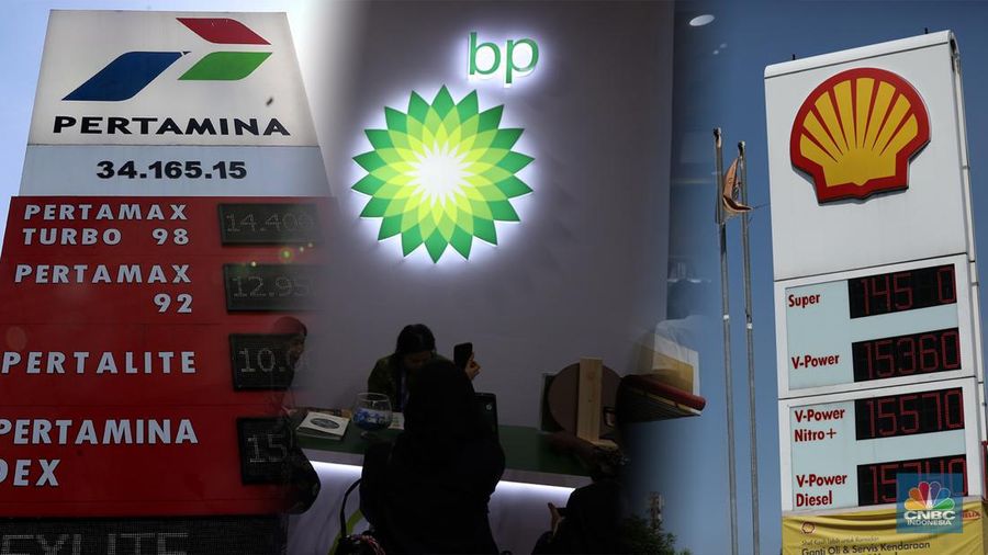 Foto kolase spbu Pertamina, Shell, dan BP. (վ)