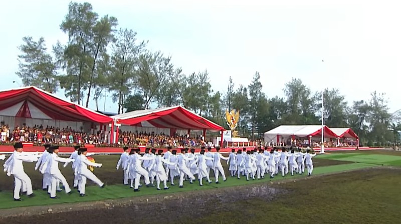 Upacara peringatan hari lahir Pancasila tahun 2024 di Dumai, Sabtu (1/6/2024). (YouTube/Sekretariat Presiden)