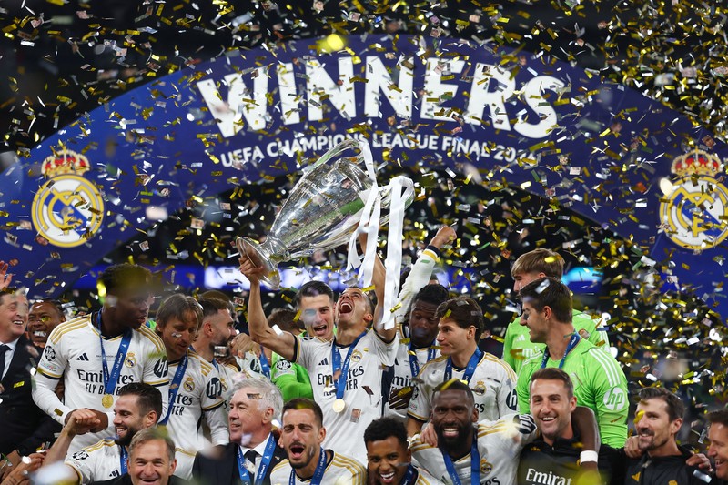 Laga final Liga Championes antara Real Madrid melawan Borussia Dortmund di Stadion Wembley, Inggris, Minggu (2/6/2024) dini hari WIB. (REUTERS/Hannah Mckay) Laga final Liga Championes antara Real Madrid melawan Borussia Dortmund di Stadion Wembley, Inggris, Minggu (2/6/2024) dini hari WIB. (REUTERS/Hannah Mckay)