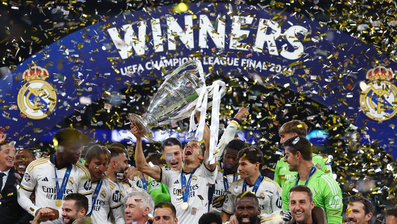 Laga final Liga Championes antara Real Madrid melawan Borussia Dortmund di Stadion Wembley, Inggris, Minggu (2/6/2024) dini hari WIB. (REUTERS/Hannah Mckay)