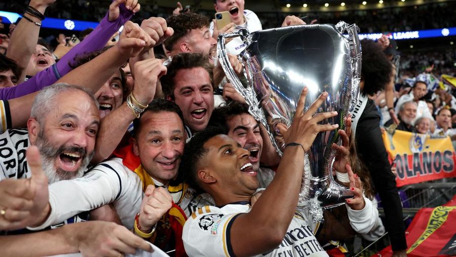 Laga final Liga Championes antara Real Madrid melawan Borussia Dortmund di Stadion Wembley, Inggris, Minggu (2/6/2024) dini hari WIB. (REUTERS/Lee Smith)