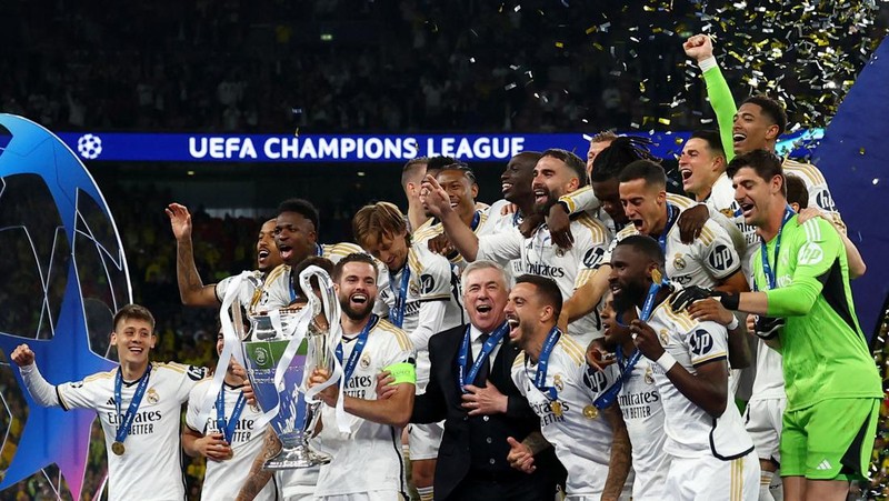 Laga final Liga Championes antara Real Madrid melawan Borussia Dortmund di Stadion Wembley, Inggris, Minggu (2/6/2024) dini hari WIB. (REUTERS/Hannah Mckay)