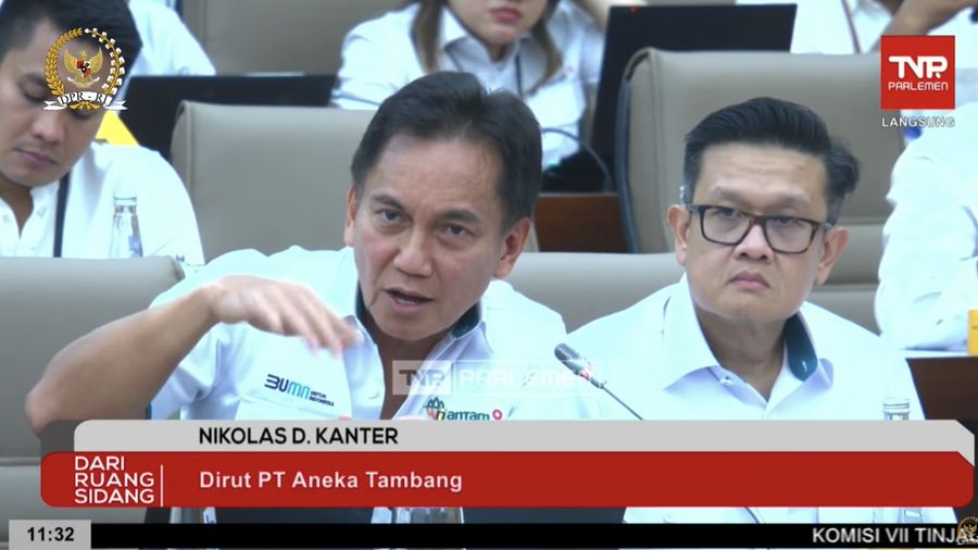 Direktur Utama Antam Nicolas Kanter dalam Rapat Dengar Pendapat dengan Mind ID dan Komisi VI DPR RI pada Senin (3/6/2024). (Tangkapan Layar Youtube Komisi VI DPR RI Channel)