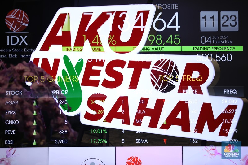 Layar digital pergerakan Indeks Harga Saham Gabungan (IHSG) terpantau hijau pada perdagangan sesi I Selasa (4/6/2024). (CNBC Indonesia/Tri Susilo) Layar digital pergerakan Indeks Harga Saham Gabungan (IHSG) terpantau hijau pada perdagangan sesi I Selasa (4/6/2024). (CNBC Indonesia/Tri Susilo)