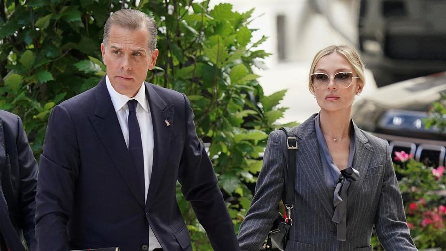 Hunter Biden, son of U.S. President Joe Biden, arrives at the federal court with his wife Melissa Cohen Biden, on the opening day of his trial on criminal gun charges in Wilmington, Delaware, U.S., June 3, 2024. REUTERS/Kevin Lamarque