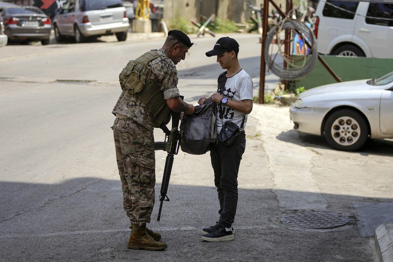 Lebanese army soldiers patrol the area near the U.S. embassy in Awkar, Lebanon June 5, 2024. REUTERS/Mohamed Azakir