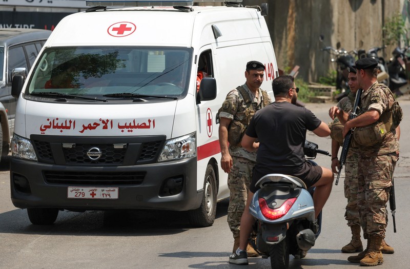 Lebanese army soldiers patrol the area near the U.S. embassy in Awkar, Lebanon June 5, 2024. REUTERS/Mohamed Azakir