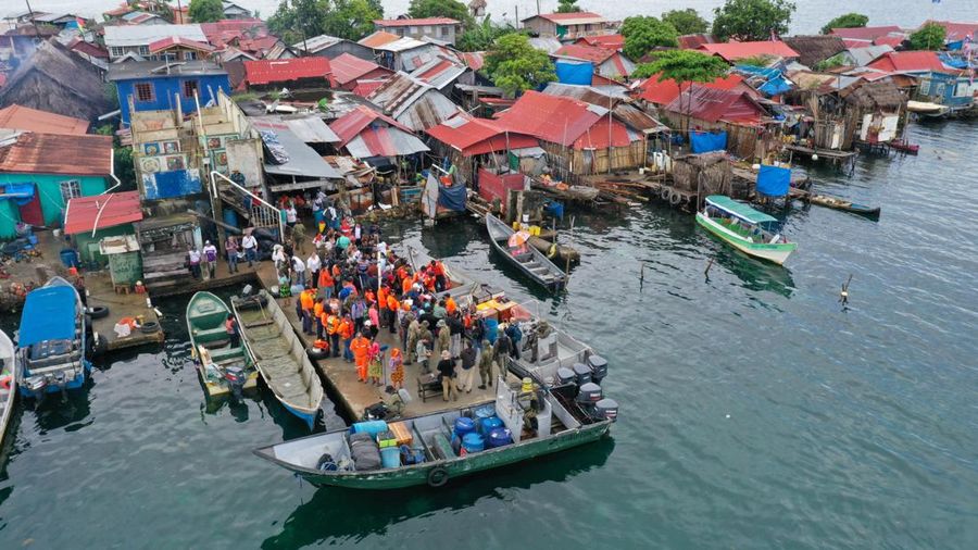Pemandangan udara Pulau Gardi Sugdub, di Kepulauan Guna Yala, Panama yang diambil pada tanggal 27 Mei 2025.  (Photo by MARTIN BERNETTI / AFP)