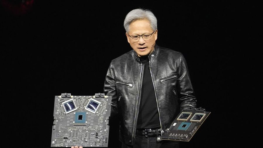 CEO Jensen Huang saat menjadi pembicara utama Nvidia GTC di San Jose, California, Senin, 18 Maret 2024. (AP Photo/Eric Risberg)