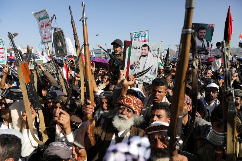 ISRAEL-PALESTINIANS/PROTESTS-YEMEN Protesters, largely Houthi supporters, rally to show solidarity with Palestinians in the Gaza Strip, in Sanaa, Yemen, June 7, 2024. REUTERS/Khaled Abdullah