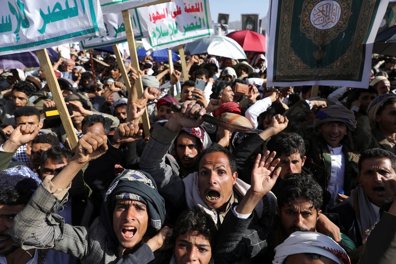ISRAEL-PALESTINIANS/PROTESTS-YEMEN Protesters, largely Houthi supporters, rally to show solidarity with Palestinians in the Gaza Strip, in Sanaa, Yemen, June 7, 2024. REUTERS/Khaled Abdullah