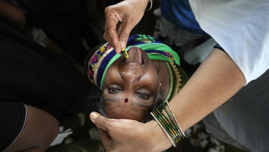 An asthma patient is administered a traditional 