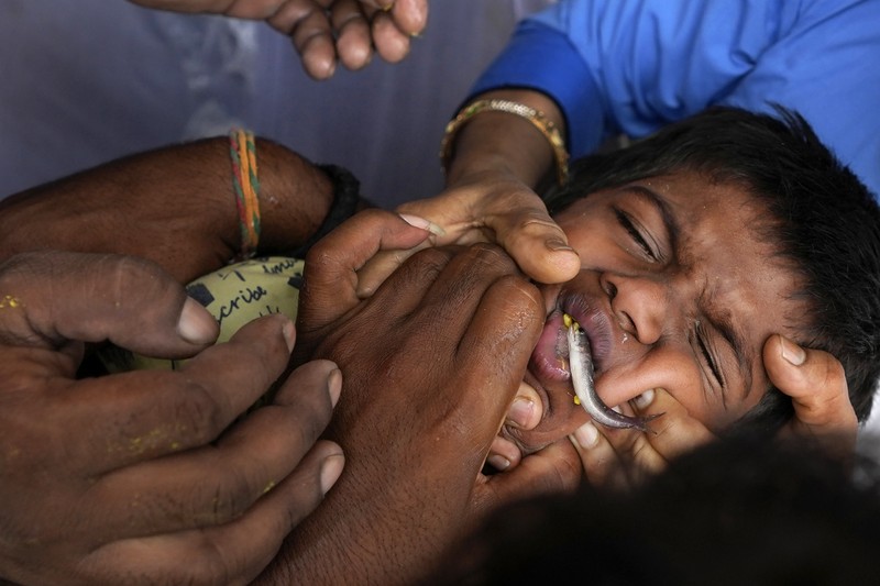 An asthma patient is administered a traditional 